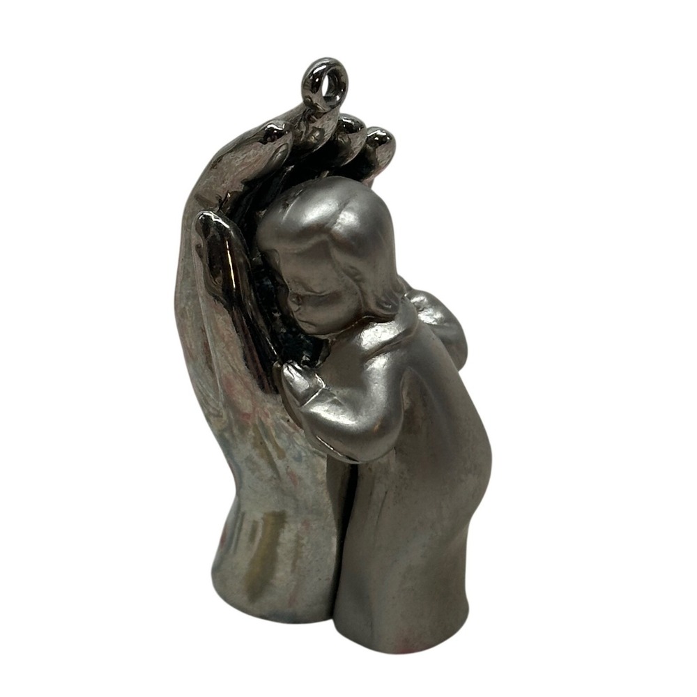 Silver Tone Hand and Child Figurine Miniature Religious Protection Sculpture